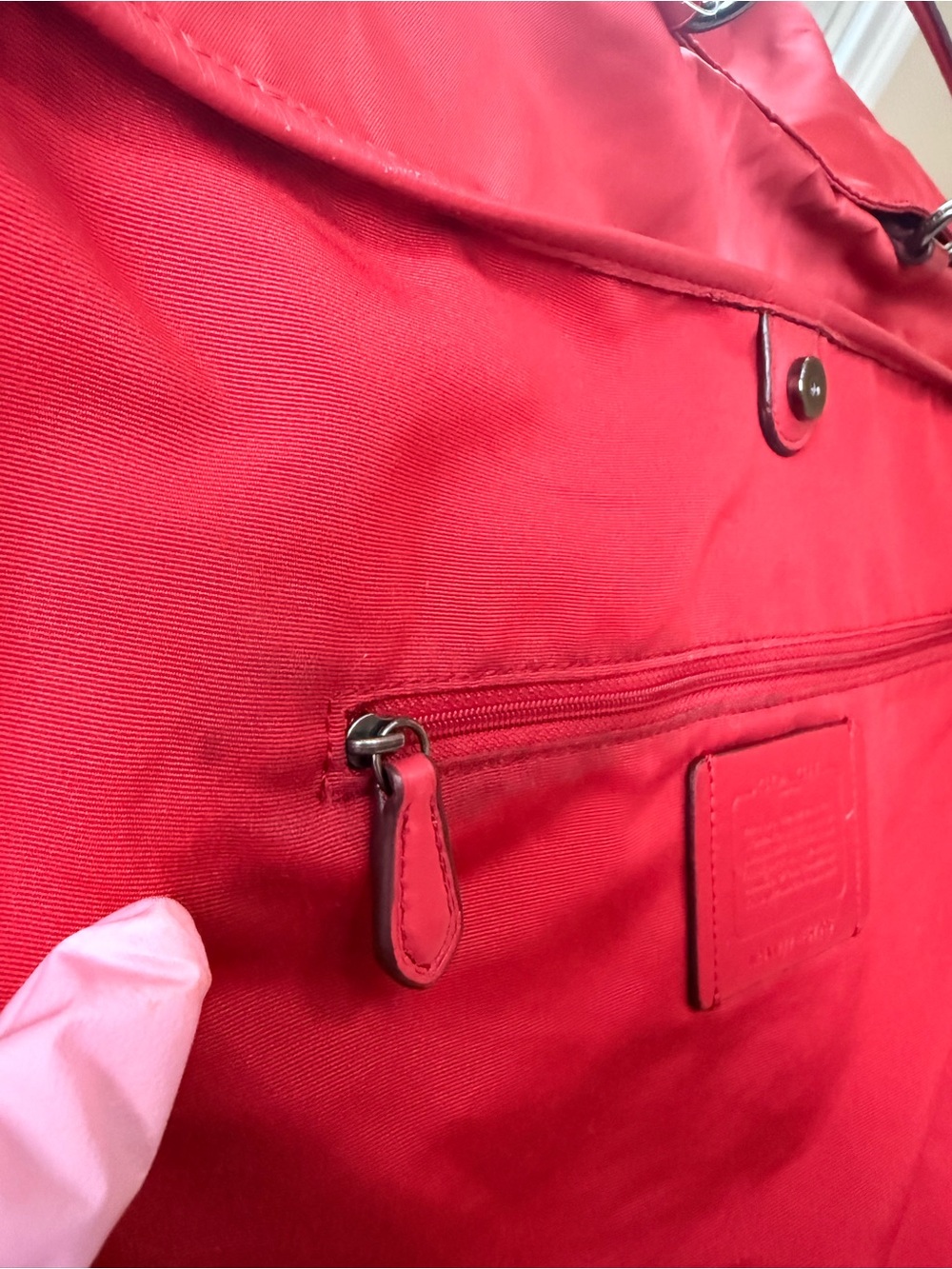 Coach Red Tote Bag F57903 with Leather Trim - Picture 5 of 13